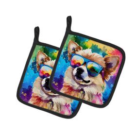 Pomeranian Hippie Dawg Pair of Pot Holders Kitchen Heat Resistant Pot Holders Sets Oven Hot Pads for Cooking Baking BBQ, 7 1/2 x 7 1/2