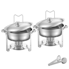 Chafing Dish Buffet Set, 5 Qt 2 Pack, Stainless Steel Chafer with 2 Full Size Pans, Round Catering Warmer Server with Lid Water Pan Folding Stand Clip