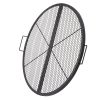 X-Marks Fire Pit Grill Grate, Foldable Round Cooking Grate, Heavy Duty Steel Campfire BBQ Grill Grid with Handle and Support X Wire