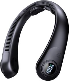 Portable Neck Fan that Blow Cold Air, LED Display, Rechargeable Hands-Free Wearable Cooling Personal Fan, 5 Speed, Neck Support (Color: black)