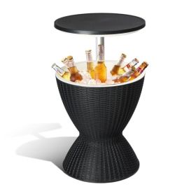 Patio Cooler Bar Table With Height-Adjustable (Color: black, Type: Beverage Cooler Bar Table)